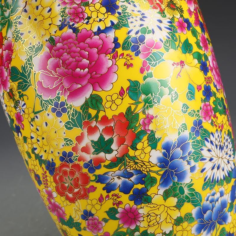 黄地琺瑯彩観音瓶 装飾品 花瓶 景徳鎮 陶磁器 工芸品 美術